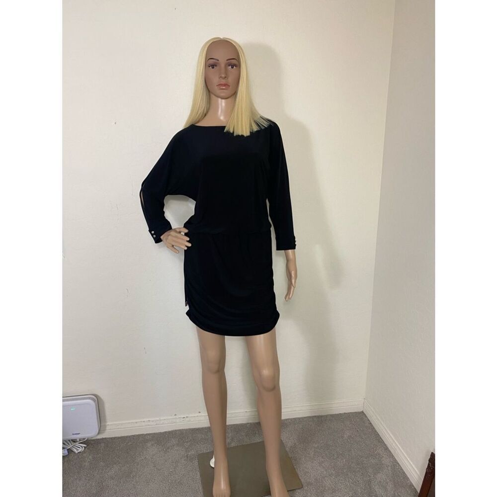 White House Black Market Black Asymmetrical Long-Sleeve Mini Dress